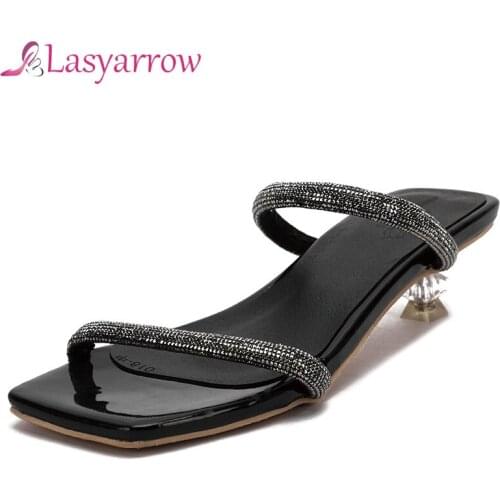 Lasyarrow Summer Slippers Heel Party Mules Shoes Ladies 2021 New Women Slides Fashion Shoes Female Concise Shoes Ladies Slippers