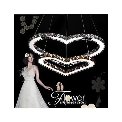 Sweet romance LED Pendant Lighting Transparent /Amber K9 Crystal Double Heart-shaped Ceiling Lamps Lights