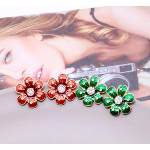 Sweet Flower Red Green Enamel Earrings