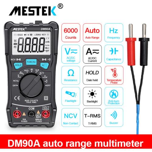 MESTEK DM90A NCV Digital Multimeter 6000 Counts Auto Ranging AC/DC Voltage Meter Flash Back Light Large Screen 90A/S/E