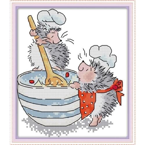 Hedgehog chefcross stitch kit aida 14ct 11ct count print canvas stitches embroidery DIY handmade