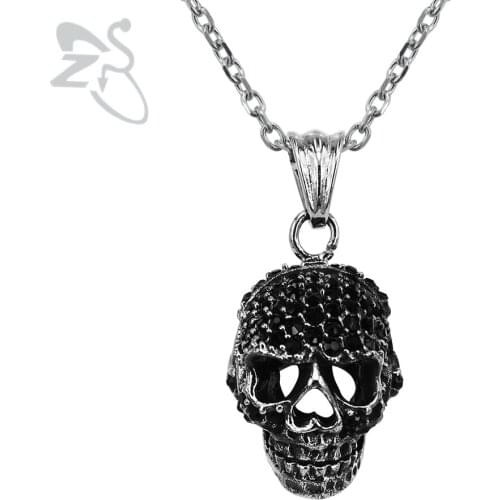Punk Skull Necklace Black Crystal Long Collier Stainless Steel Choker Tattoos Dark Necklace Rock Chains Rivet Men Women Jewelry