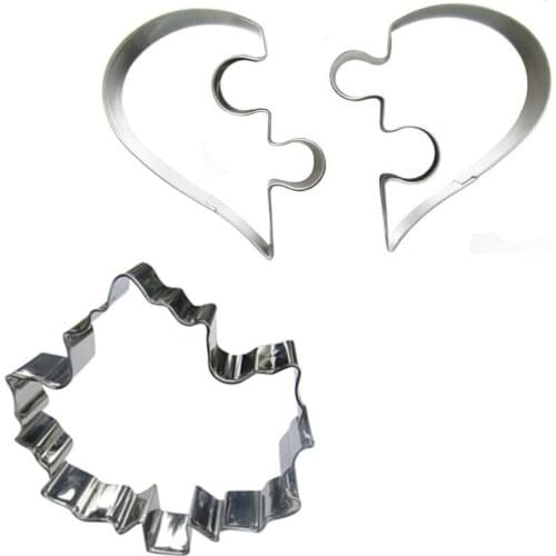 Heart puzzle, Maple leaf shaped 3 piece biscuit cutting molds, baking tools, cake decorating soft candy tools