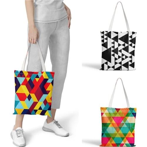 Colorful Plaid Pattern Print Casual Tote Multi-Function Fashion Shopping Bag Reusable Ladies Tote Bag Daily Canvas Beach Bag