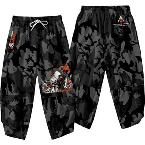 Summer National Tide Hip-hop Print Black Personality Casual Loose Pants Crane Wave Skull Printing Comfortable Cropped Trousers