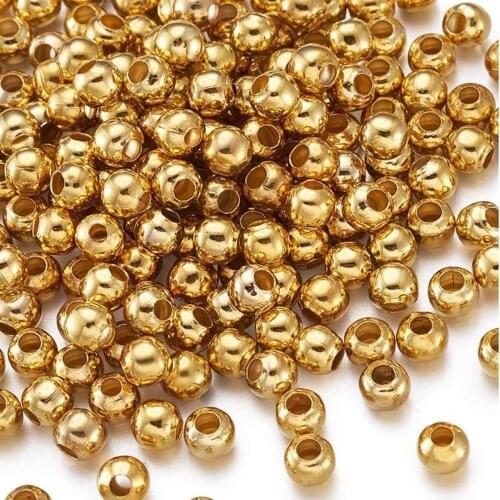 50Pcs Stainless Steel 2.5 3 4 5 6 8mm Gold Spacer Beads Charm Loose Ball DIY For Jewelry Making Accessories