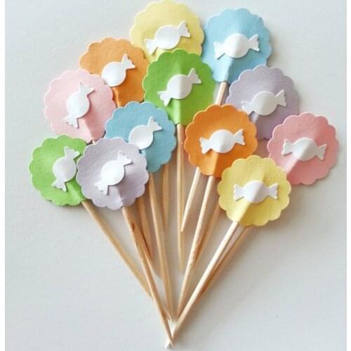 Sweet Pastel Candy Bar cupcake toppers Wedding Food Picks Bridal shower Bachelorette cocktail tea party muffin decorations
