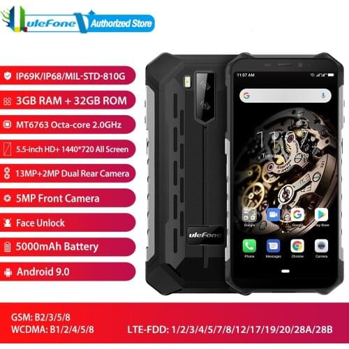 Ulefone Armor X5 IP68 Waterproof GLOBAL VERSION Android 10.0 5.5" HD+ Octa Core RAM 3GB ROM 32GB NFC Face ID Dual SIM Smartphone