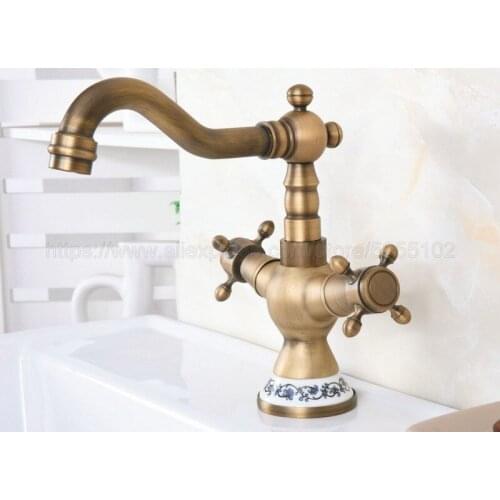 Basin Faucets Antique Brass Bathroom Sink Faucet 360 Degree Swivel Spout Double Cross Handle Bath kitchen Mixer Taps znf601
