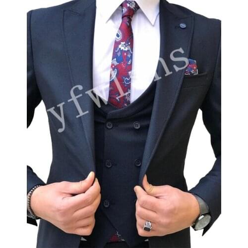 Handsome Groomsmen Wool blend Groom Tuxedos Mens Wedding Dress Man Jacket Blazer Prom Dinner (Jacket+Pants+Tie+Vest) A186
