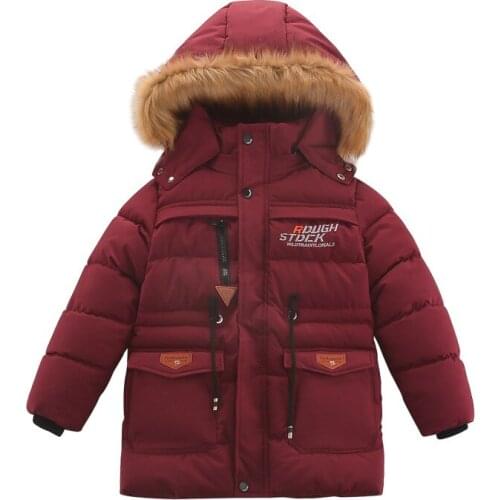 Mid-length Plus Velvet Cotton Jacket Winter Coat Hooded Solid Jacket For A Boys New Childrens Jacket Childrens Clothing 5-12 Age