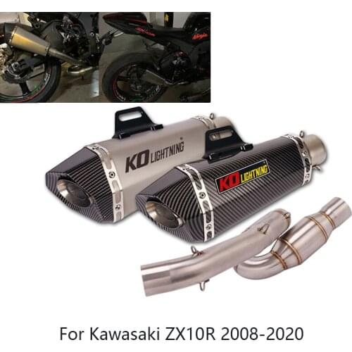 For Kawasaki Ninja ZX10R 2008-2020 Exhaust Pipe Motorcycle Mid Link Tube Slip On 51mm Muffler Escape Removable DB Killer 345mm