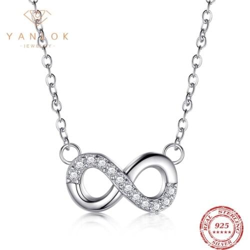 YANLOK Genuine 925 Sterling Silver Hearts Of Brand Clear Round Shape CZ Pendant Necklaces For Women Party Jewelry