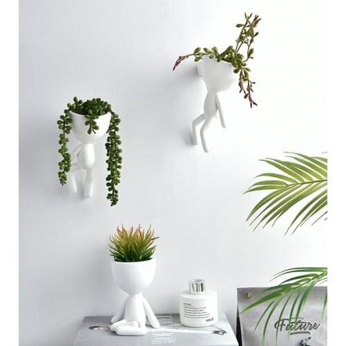 Wall Hanging Character Portrait Flower Pot Resin Succulents Plant Pot Abstract Sculpture Human Face Flower Pot Home Vase Decor