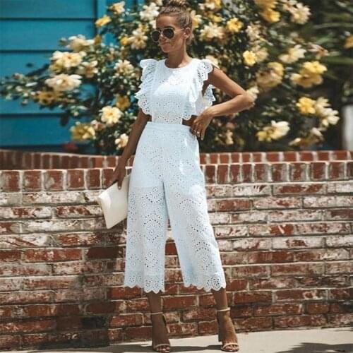Ladies Jumpsuit Summer New Sleeveless Round Neck Lace Stitching Jumpsuit Hollow Casual Temperament Womens Clothing