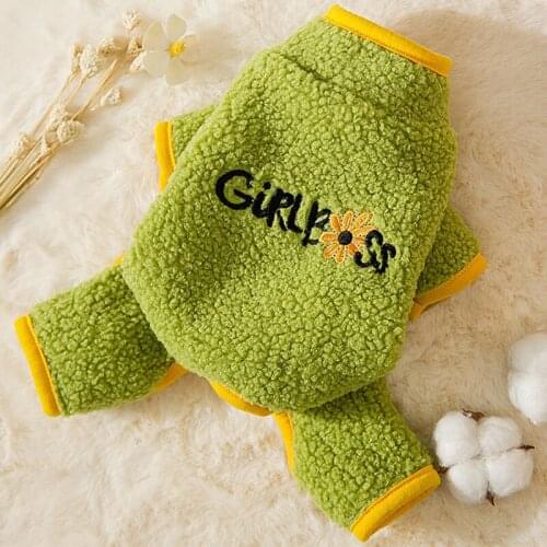 Dog Winter Clothes Cute Puppy Flower Embroidery Jumpsuits Dogs Fleece Four Legged Costume Pet Warm Coat For Chihuahua Ropa Perro