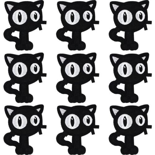 Pulaqi 10PCS Cat Cartoon Patch Cute Wholesale Patches Iron On Patches For Clothing Black Wholesale Dropship Custom Patch