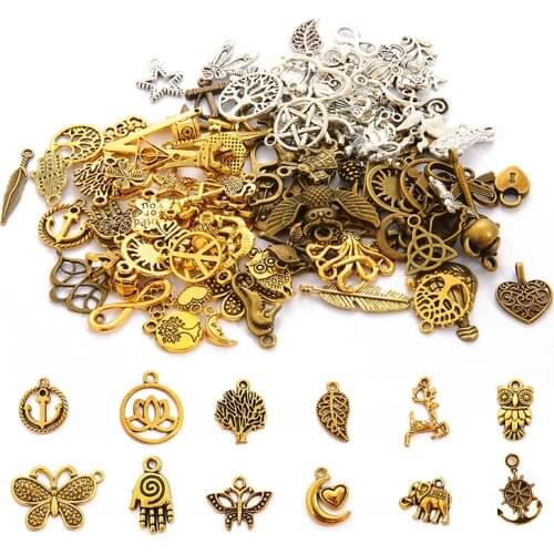 10pcs Random Mixed Animal Heart Leaf Flower Crown Charms Pendants for DIY Necklace Bracelet Earring Jewelry Making Accessories