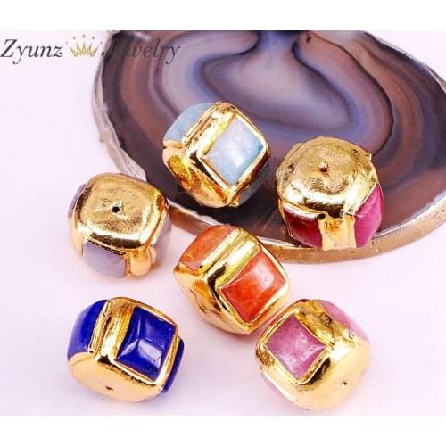 10PCS, Nature Stone Connector Spacer Beads, Cut Square Shape, Faceted Stone Beads, Side Hole Beads, Accessories