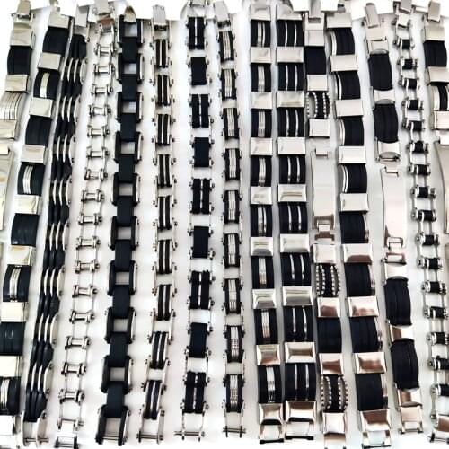 12pcs/lot Top Design Mix Men Stainless Steel Bracelets Man Punk Wristbands Male Cuff Bangle Wholesale Party Jewelry Gift Favor