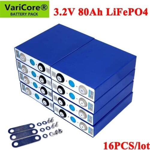 16pcs 3.2V 80Ah LiFePO4 battery pack Lithium iron phospha 80000mAh 12V 24V 240A Motorcycle Electric Car Solar Inverter batteries