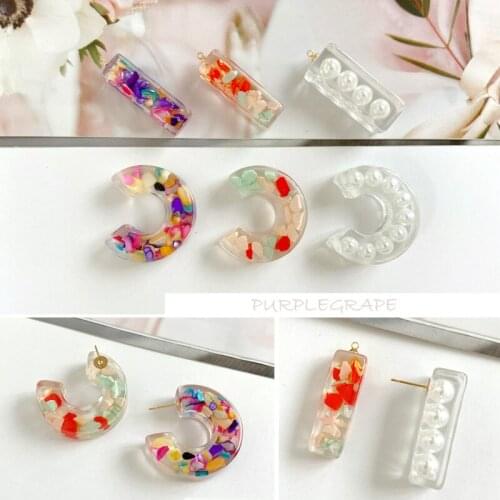 2pcs Spring and summer sweet temperament earring material chic color shell C-shaped resin earrings accessories DIY earrings