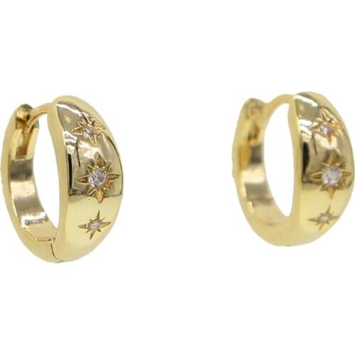 2019 new arrived Geometric huggie hoops earring gold color engrave cz paved north star elegance cute girl women gift