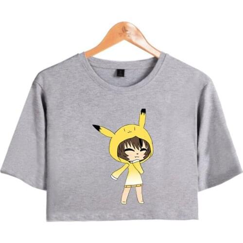 2021 Game Gacha Life Crop Top Exposed Navel T-Shirt Women Girls Pullovers O-Neck Sportswear Plus Size Hip Hop Regular Tops