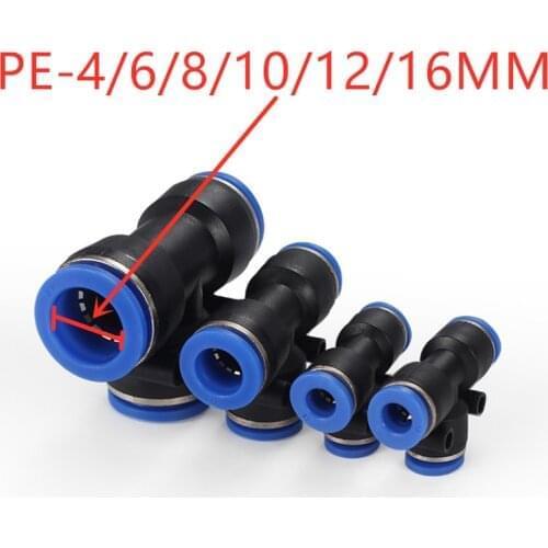 3 Way T shaped Tee Pneumatic 10mm 8mm 12mm 6mm 4mm 16mm OD Hose Tube Push In Air Gas Fitting Quick Fittings Connector Adapters
