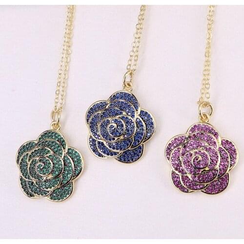 5 Strands ZYZ180-0296 Multicolor CZ Crystal Flower Necklace Full Zircon Micro Paved Rose Pendant Necklace Chokers For Women
