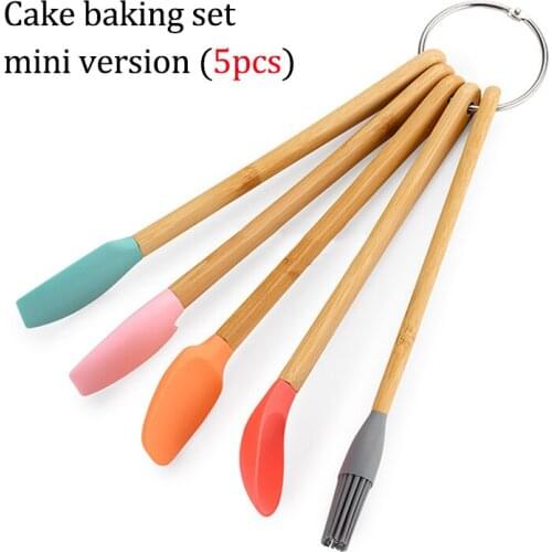 5pcs Silicone Spatula Kitchen Cooking Tools Biscuit Pastry Spatula Cake Baking Kitchenware Bamboo Handle Silicone Spatula Set