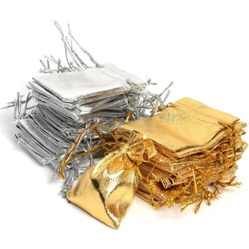 50Pcs/lot 7x9cm 9x12cm Gold Silver Color Adjustable Jewelry Packing Bags For Party Candy Drawstring Wedding Gift Bags