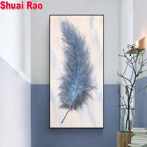 Diamond Painting Abstract White feathers Full Drill Square DIY Diamond Embroidery Cross Stitch Mosaic round Rhinestone Home Deco