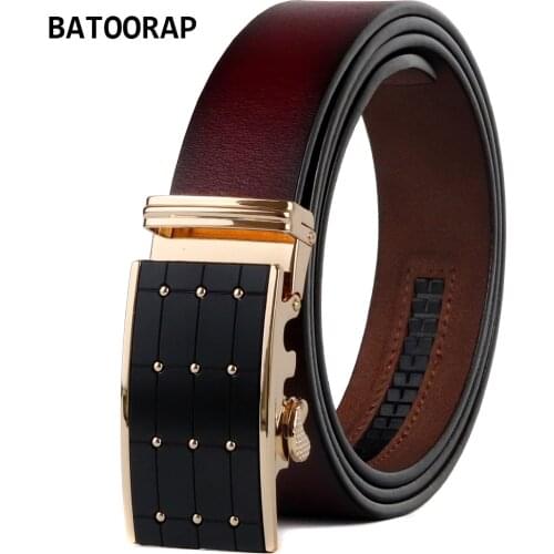 BATOORAP Mens Luxury Brand Belt Vintage Designer Black Matel Buckle Automatic Genuine Leather Belt Trouser Strap BA-FGZ001