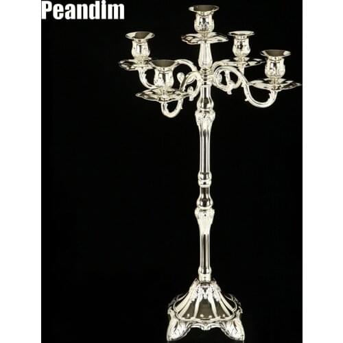 PEANDIM Silver Candelabra Party Wedding Decoration Ideas Candle Centerpieces 65cm Height Wedding Floor Standing Candle Holders