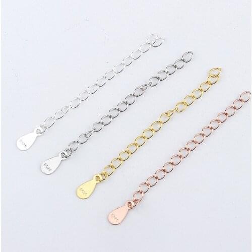 2pcs/lot 925 Sterling Silver Extension Chains With Tails 5cm Necklace Bracelets Prolong Extended Chains DIY Jewelry Accessories