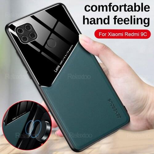 On Redmi 9C 9A Case Leather Plexiglass Phone Back Cover For Xiaomi Redmi Note 9S 9 Pro Built-in Magnetic sheet TPU Frame Coque