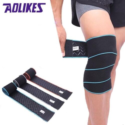 AOLIKES 1PCS 150cm*8cm elastic bandage tape sport knee support strap knee pad Leg Compression Strap Calf Knee Pads Safety