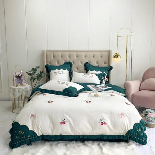 Elegant embroidery Strawberry bedding set King Queen Size Bed Linen 600TC egyptian Cotton Duvet Cover Bed Sheet Set Pillowcases