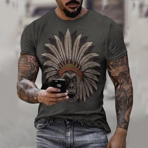 The New Summer Print Breathable Male Lady 3d T-shirt Ferocious Orangutan Tshirt Round Neck Short Sleeve Harajuku Totem Feather