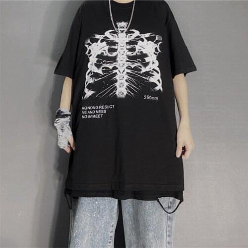Oversized T-Shirt Womens Gothic Skeleton Printed Short Sleeve Tops Loose Oversized T-Shirt Summer Punk 90S Harajuku Streetwear