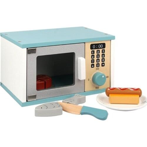 Kitchen Pretend Play Toy Simulation Wooden Microwave Oven Early Educational Toy