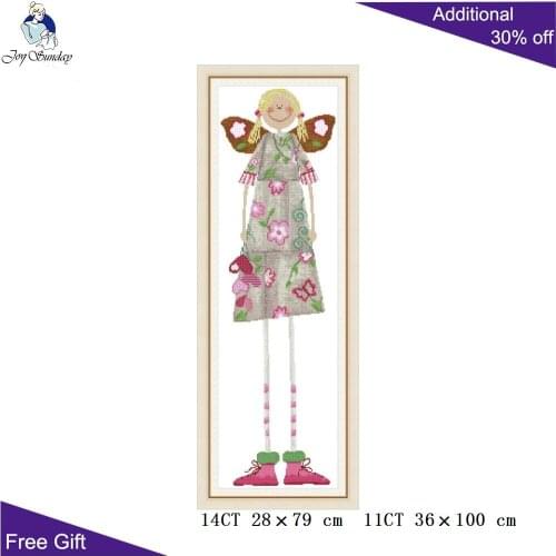 Joy Sunday Long Legs Butterfly Girl KB059 14CT 11CT Counted and Stamped Home Decor Long Legs Butterfly Girl Cross Stitch kits