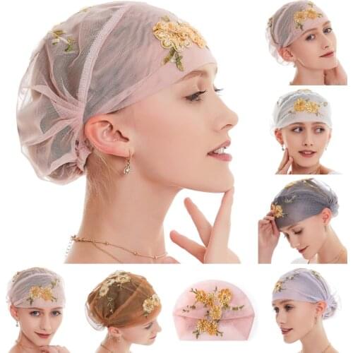 Fashion Women Muslim Islamic Arab Embroidery Print Cap Hat Hijiab Turban Chemo
