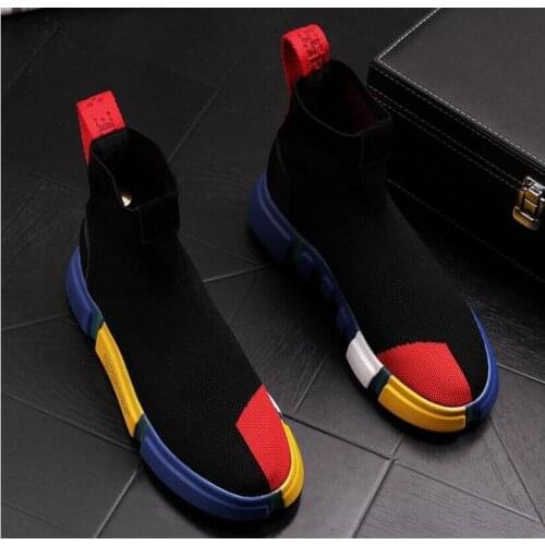 Designer Socks shoes fashion men high tops sneakers speed trainer black glitter mens trainers casual shoe Runner heavy sole