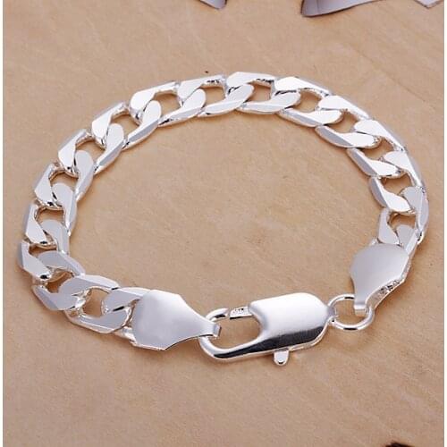 10 mm chain link men jewelry N925 sterling Silver color bracelet bracelet 20 cm H262 gift box