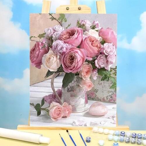 Flower Rose DIY Painting By Numbers Package Acrylic Paints 40*50 Canvas Pictures Wall Paintings For Handicraft