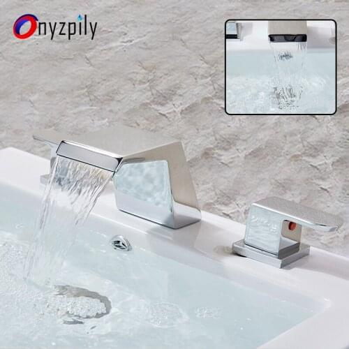 Onyzpily Bathroom Basin Tap Sets Chrome Wall Faucet Brass Bathtub Wall Mounted Basin Faucet Bathroom Mixer Tap 3 pieces set