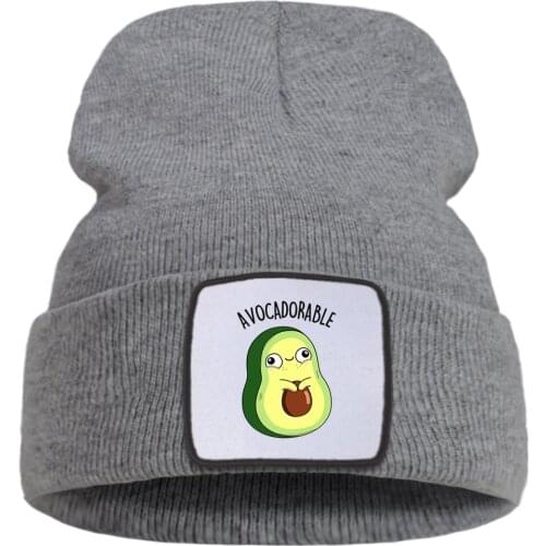 Funny Avocado Cartoon Printing New Hat Winter Women Keep Warm Hip Hop Men Knitted Hats Solid Color Simple Beanies For Women
