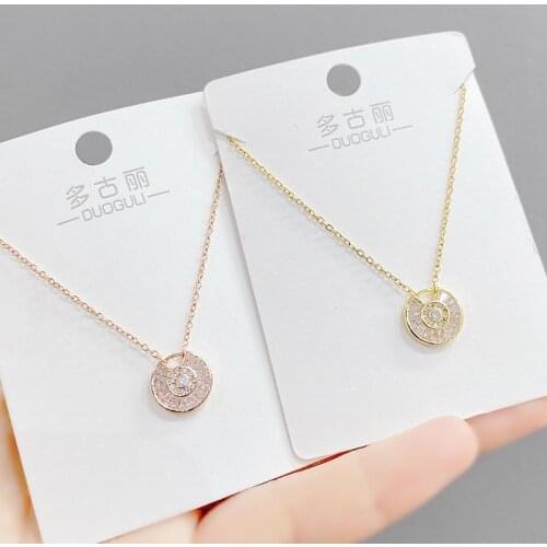 New Japanese and Korean Fashion Micro Inlaid Zircon Necklace Womens Lucky Charm Clavicle Chain Pendant Student Gift Ornament